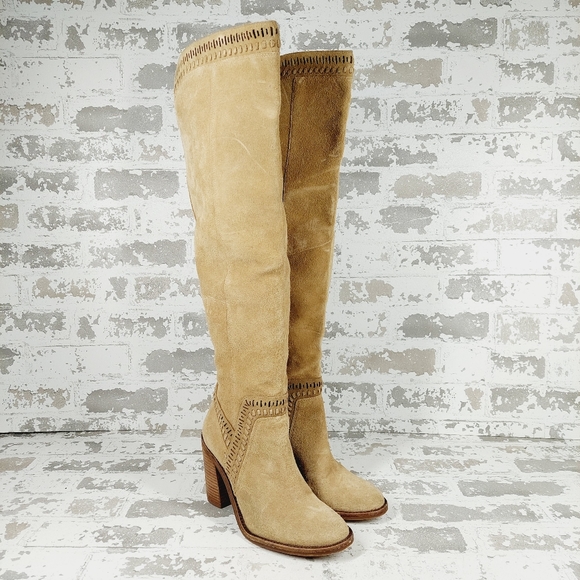 Vince Camuto Madolee Tan Suede Block Heel Over the Knee Boots H866 - Picture 4 of 13